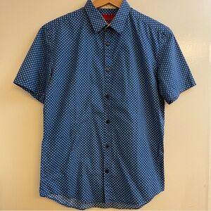 Zara Men's Blue Short Sleeve Shirt with White Pattern